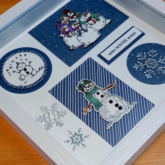 Snowman Shadow Box, Winter Wall Art, Christmas Shelf Sitter, Snowflakes - Picture 3 of 5